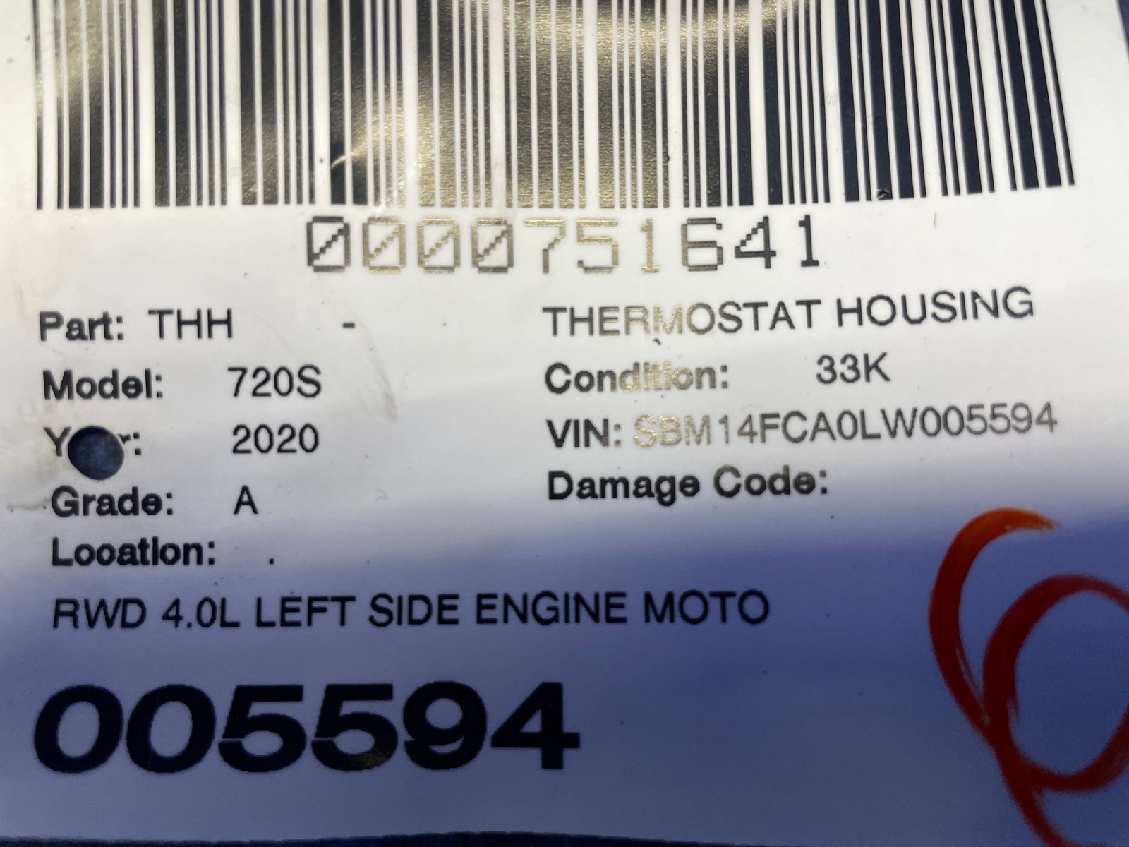 2018-2023 MCLAREN 720S RWD 4.0L LEFT ENGINE MOTOR THERMOSTAT HOUSING 13FA050CP