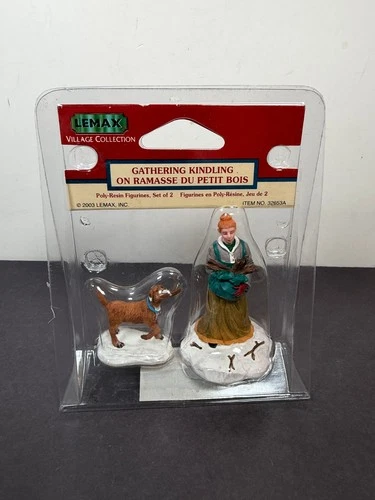 Lemax Village GATHERING KINDLING Poly Resin Figurine Figure Set 2003 32653A