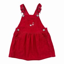 Vintage Y2K OshKosh B Gosh Corduroy Floral Dress Girl Size 3T Red Embroidered