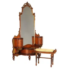 Antique Louis XVI Parcel Gilt Mahogany, Satinwood & Birdseye Maple Vanity c1930