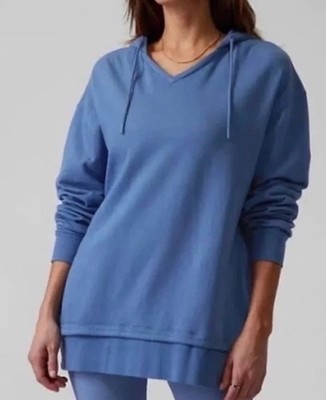 Athleta Sundown Alliance Hoodie Blue Hooded Sweatshirt 1X Plus Size V-neck