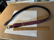 Men s Vintage Leather Canvas Belt Size Large Black with Red Stripes Size L