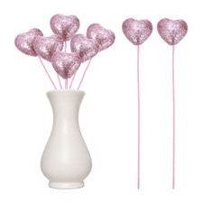 6 Pcs Glitter Heart Shaped Picks Puffy Foam Hearts Stick Pink, 4cm x 22cm