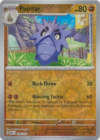 PUPITAR 106/197 OBSIDIAN FLAMES POKEMON (REVERSE HOLO, NM)