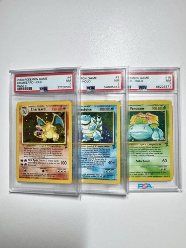 Pokemon TGC Base Set II Charizard Blastoise Venusaur Holos PSA 7 Trio