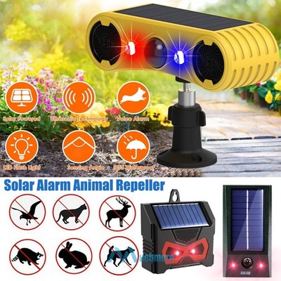 Solar Outdoor Animal Repellent w/ 13 Sounds 130db Motion Detector Alarm 4 Modes