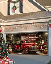 Christmas Garage Door Banner Cover 7 x 8 ft, Christmas Red Truck Xmas Tree Garag