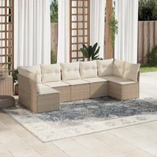 Garden Sofa Set Beige PE rattan Large Modular Garden Sofa Set