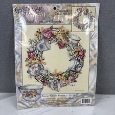 Teacup Wreath Picture 51234 Floral Cross Stitch Kit Candamar Designs 15"x15"