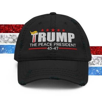Dad Hat ''Trump the Peace President'' American Values Freedom Distressed Cap