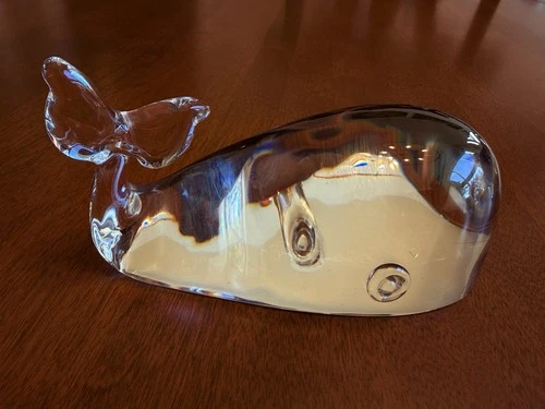 Steuben Glass Whale Paperweight Signed