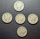 90% Silver Coin Lot – Mercury Dimes – $0.50 Face Value – 5 Coins Total - Lot 1