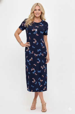 Jostar, Travel Knit Dress, long A-Line, S/S, Stretchy NO-IRON poly/span.   518