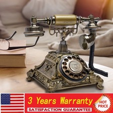 Antique Vintage Handset Old Telephone European Style Rotary Dial Phone Gold New