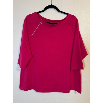 Venezia Pink Zipper Detail Raglan Sleeve Top Plus Size 18/20 Magenta Knit Blouse