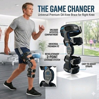 Ovation Medical Game Changer Universal Adjustable OA Right Knee Brace, Grey