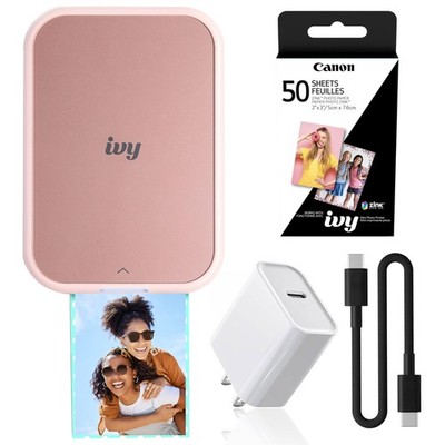 Canon IVY 2 Mini Photo Printer Bluetooth ZINK 2x3 Blush Pink Starter Bundle