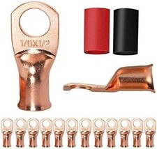 12PCS 1/0 AWG to 1/2 Inch Copper Ring Terminal Connectors Battery Cable Lugs