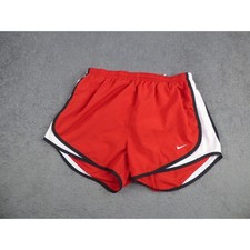 Nike Girls Red Dri-FIT Tempo Running Shorts White Mesh Black Trim Kids Size M