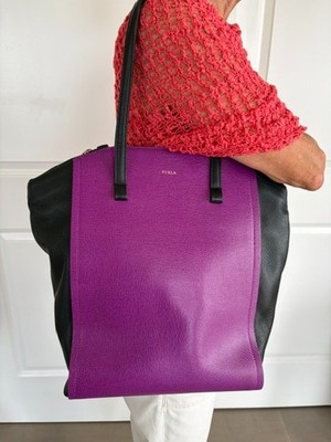 Furla Fuscia and Black Large Tote Shoulder Bag Large