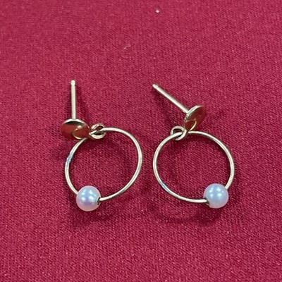 Vintage Wells 14k Yellow Gold White Pearl Stud Drop Hoop Earrings 
