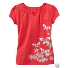 NEW Gap kids girls T-shirt S 6 7 butterfly orange red pink short sleeve knit top