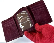 Unused Vintage Brahmin Purple Suede Leather Trifold Wallet ID Card & 6 Card Slot