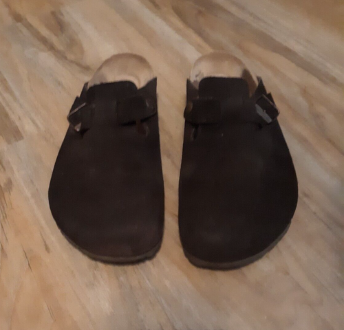 Birkenstock Boston Suede Brown Leather Clogs Women Size 8 Men Size 6 Mule |  eBay
