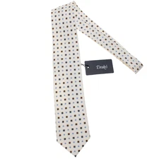 Drake's NWT Neck Tie White w/ Blue/Multi Mini Floral/Geometric Pattern 100% Silk