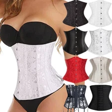 Women's Lace Up Boned Jacquard Brocade Waist Training Underbust Corset Plus Size