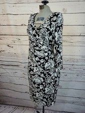 LAUREN BY RALPH LAUREN sz 2 Faux Wrap Dress Black and White Floral Jersey
