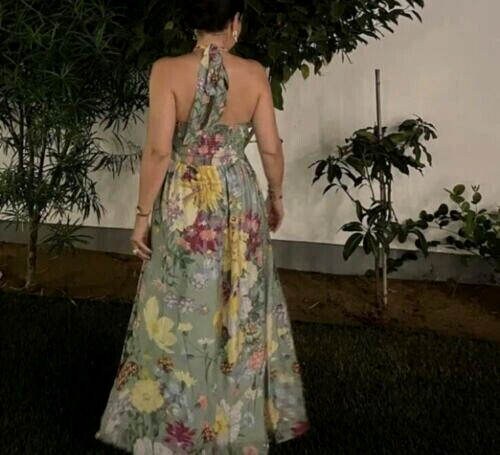 H&M Green Floral Halter Neck Midi Maxi Cut Out Summer Dress SIZE M 12 14  SS22 | eBay