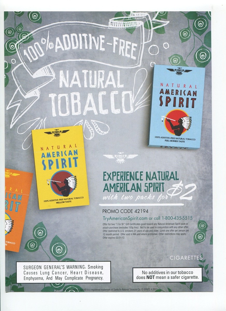Natural American Spirit Additive-Free Cigarettes 2011 Print