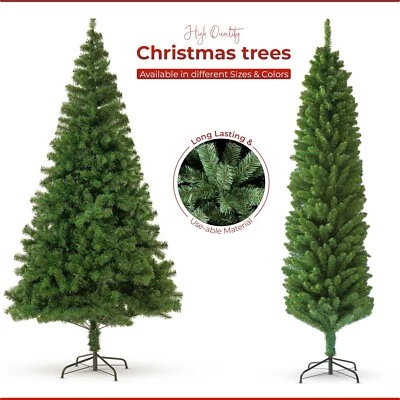 FB FUNKYBUYS Bushy Christmas Tree With Metal Stand Slim Green Artificial Xmas Decor 3ft-8ft