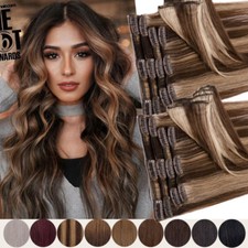 100% Clip In Russian Remy Real Human Hair Extensions Balayage White Full Head UK