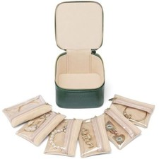 Travel Jewelry Organizer, Jewelry Box with 6 zipper velvet bags E.6Pcs-Green