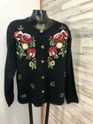Jantzen Petite Vintage Womens Black Hand Embroidered Wool Cardigan Sweater M