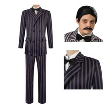 The Addams Gomez Addams Cosplay Costume Outfit Wig Moustache Party Dress 1