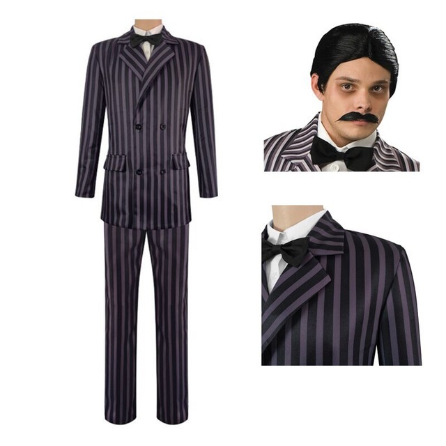 The Addams Gomez Addams Disfraz Disfraz Conjunto Peluca Fiesta de Halloween Vestido Elegante