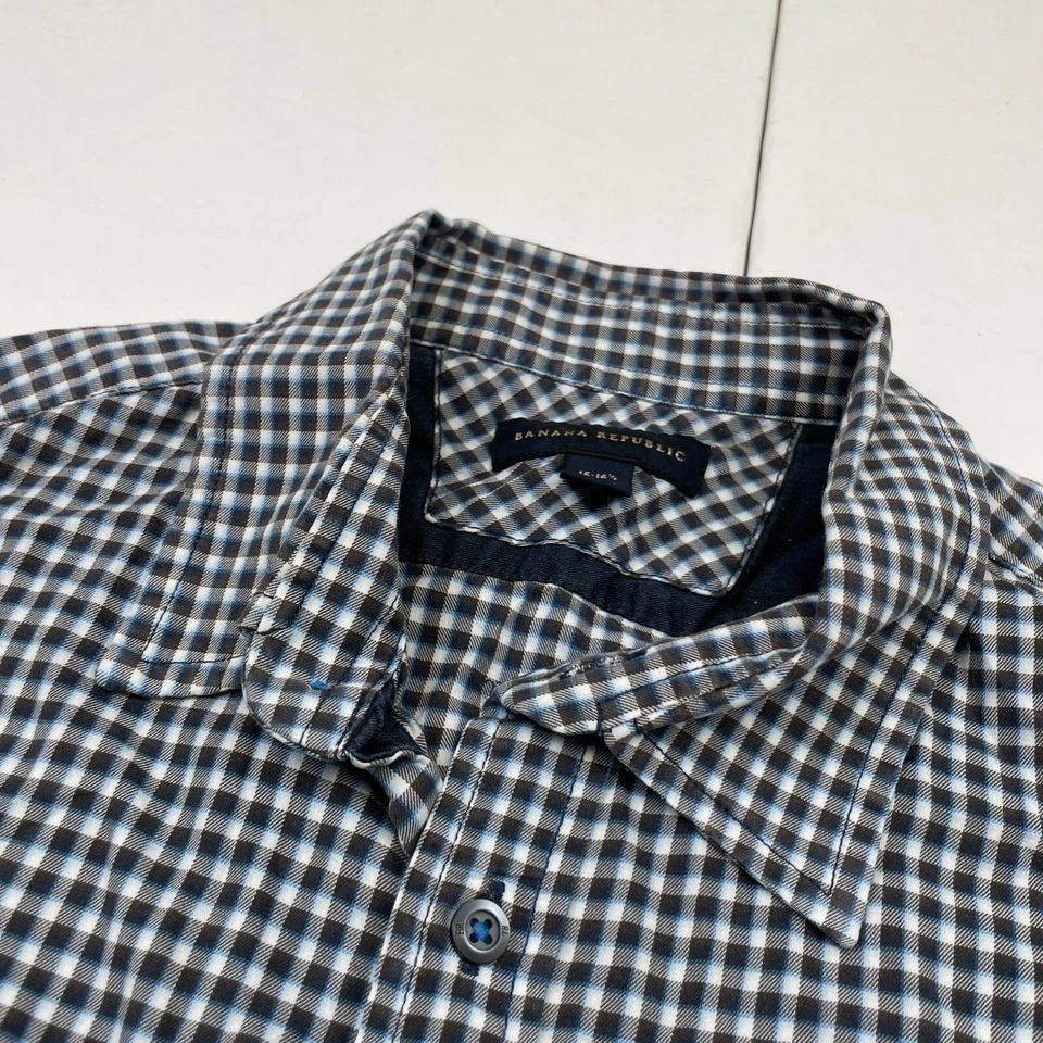 Camisa Banana Republic 16,5 grande azul a cuadros para hombre de manga larga ... - Imagen 4 de 4