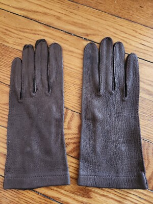 NEW Women's Vintage Dark Brown Leather Gloves Unlined  Size X-Small