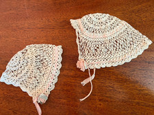 2 Antique Victorian/Edwardian White  Pink Lace/Crochet Childs Caps