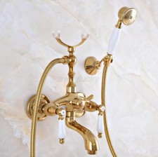 Luxury Gold Brass Clawfoot Bathroom Bathtub Faucet Handheld Shower Mixer Tap