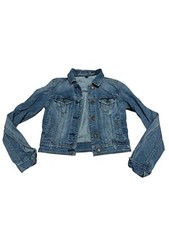 American Eagle Girls Jean Jacket Button Down Blue Denim Mid Wash Long Sleeves