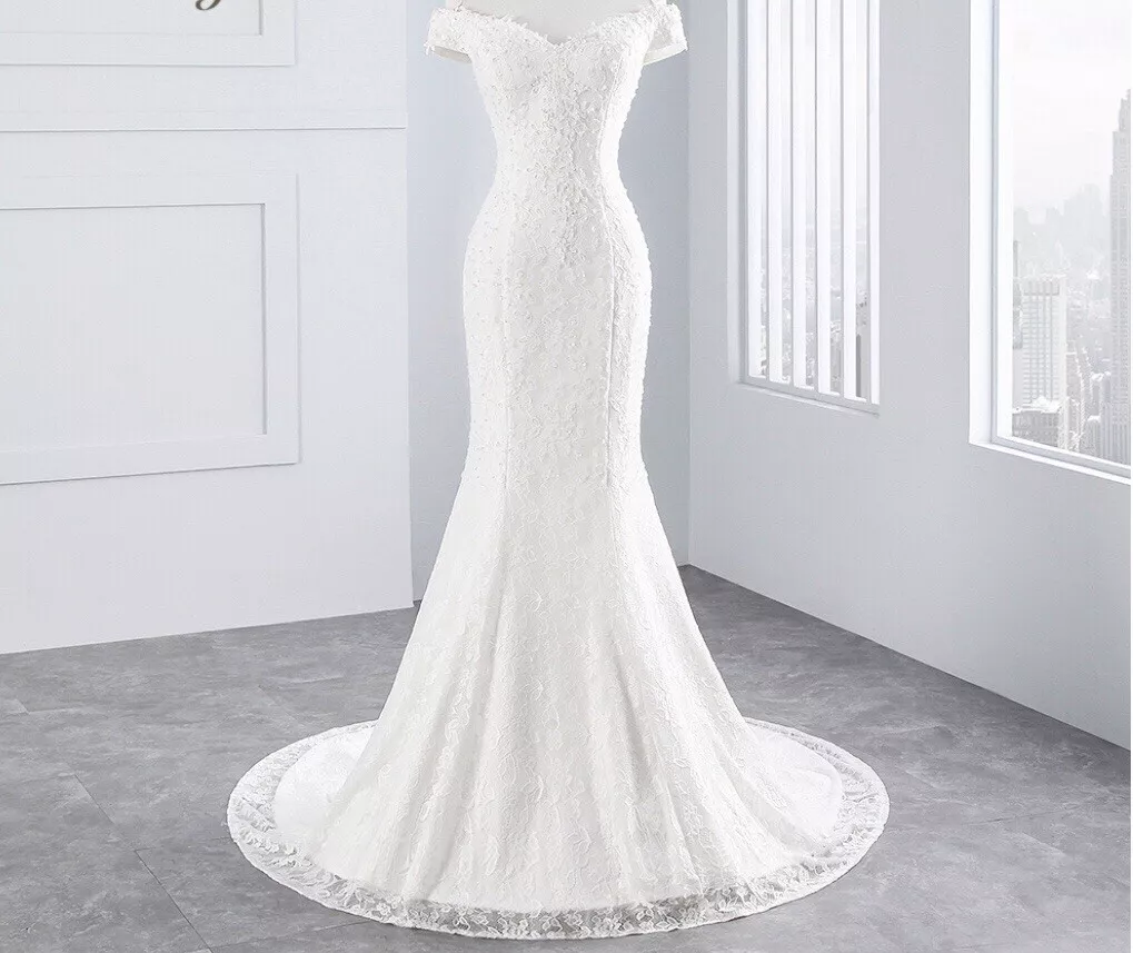 Robe de mariee sirene en dentelle scintillante blanche ou ivoire tailles 2 20W