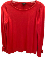 Talbots Women's Size XS Red Orange Long Sleeve Bow Cuff Ribbed Hem Sweater