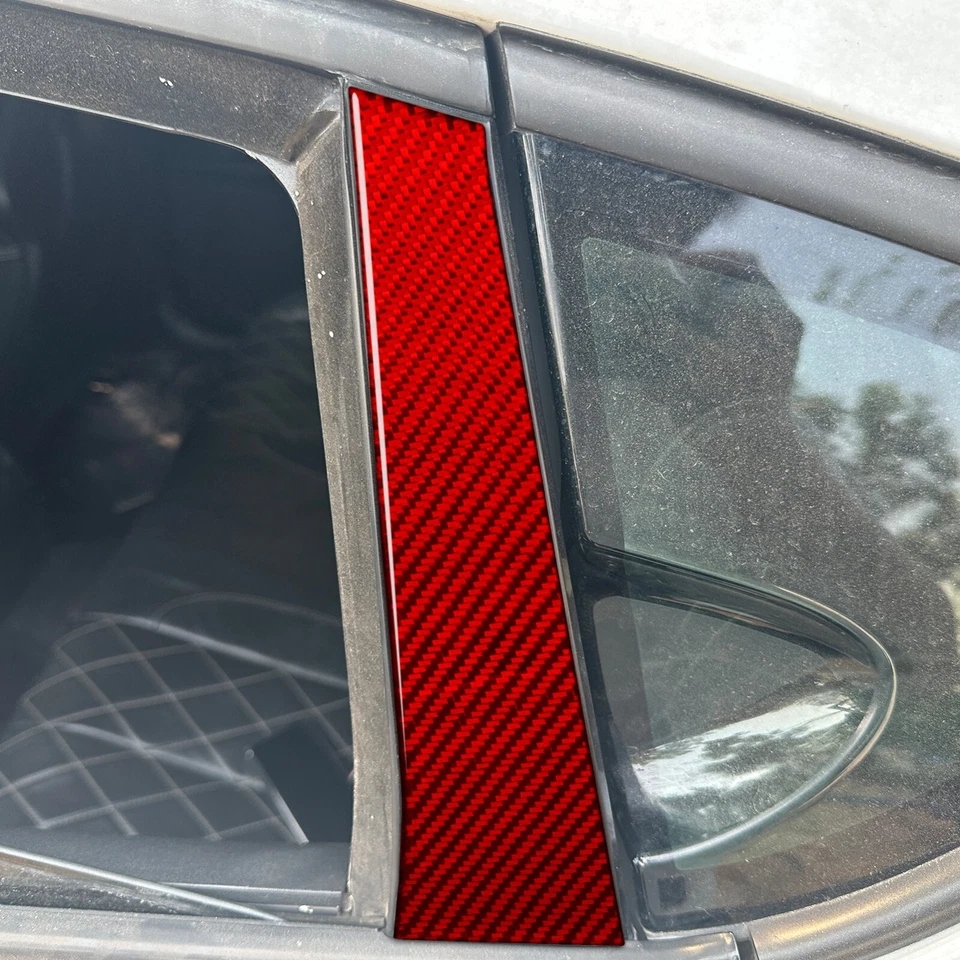 Cubierta de panel exterior de fibra de carbono rojo pilar B para Seat Leon MK2 2005-2012 Foto 3 de 4