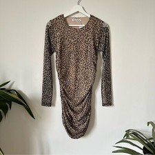 NWT Reformation Tomas Leopard Print Mini Ruched Long Sleeve Dress Size M
