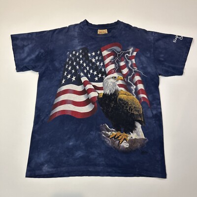 The Mountain Eagle Shirt Mens Size Large Blue USA Flag America Short Sleeve Tee