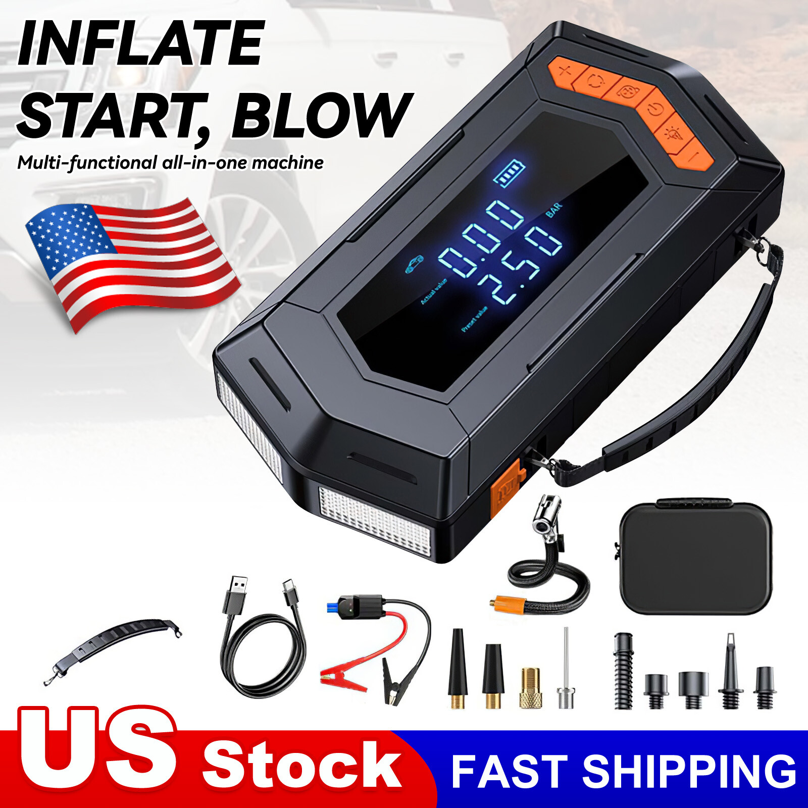 Jump Starter with Air Compressor, Portable 6000A Car Battery Jumper Starter 12V